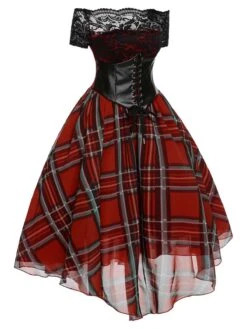 Red 1950s Christmas Plaid Girdle Dress -Retro Pulse Shop SCHL003037 2 compressed
