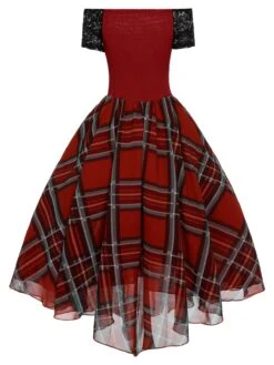 Red 1950s Christmas Plaid Girdle Dress -Retro Pulse Shop SCHL003037 3 compressed
