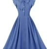 1950s Solid Ruffle Sleeve Bow Neck Dress -Retro Pulse Shop SCHL003045 BL 1