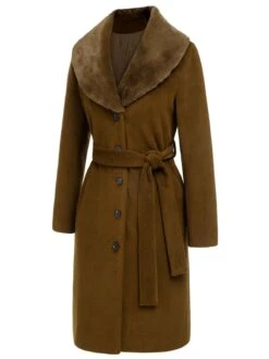 Brown 1940s Fur Collar Belted Coat -Retro Pulse Shop SCHL003069 2 compressed