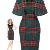 1960s Plaid Cloak Sleeve Velvet Collar Dress -Retro Pulse Shop SCHL003078 01 compressed