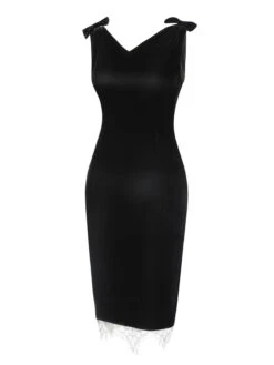 Black 1960s Solid Velvet Bow Dress -Retro Pulse Shop SCHL003080 5
