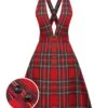 Red 1950s Plaids Buttoned Strap Dress -Retro Pulse Shop SCHL003081 01 compressed