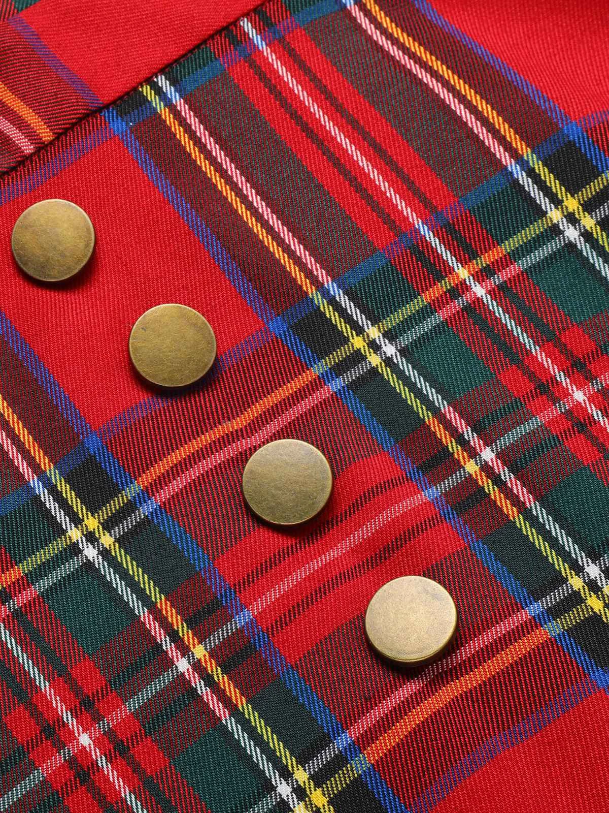 Red 1950s Plaids Buttoned Strap Dress 9 Red 1950s Plaids Buttoned Strap Dress - Image 7