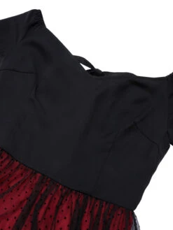 Wine Red 1950s Polka Dots Drop Shoulder Belt Dress -Retro Pulse Shop SCHL003085 5