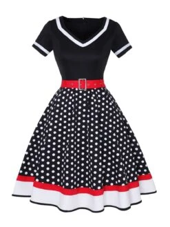 Multicolor 1950s Polka Dots Patchwork Belted Dress -Retro Pulse Shop SCHL003093 B 2