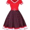 Multicolor 1950s Polka Dots Patchwork Belted Dress 2 Multicolor 1950s Polka Dots Patchwork Belted Dress -Retro Pulse Shop SCHL003093 DER 2