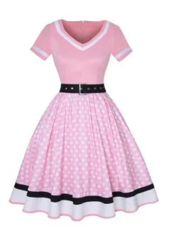 Multicolor 1950s Polka Dots Patchwork Belted Dress -Retro Pulse Shop SCHL003093 P 1