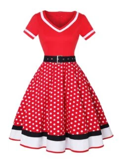 Multicolor 1950s Polka Dots Patchwork Belted Dress -Retro Pulse Shop SCHL003093 R 1
