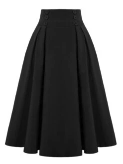 1940s Solid High-Waist Pleated Skirt 10 1940s Solid High-Waist Pleated Skirt -Retro Pulse Shop SCHL003099 B 1