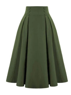 1940s Solid High-Waist Pleated Skirt 11 1940s Solid High-Waist Pleated Skirt -Retro Pulse Shop SCHL003099 DEG 1