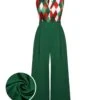 Green 1930s Christmas Plaid Lace Patchwork Jumpsuit -Retro Pulse Shop SCHL003112 01 compressed