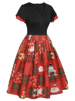 Red 1950s Christmas Plaid Santa Claus Dress -Retro Pulse Shop SCHL003113 2 compressed