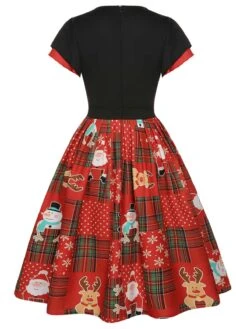 Red 1950s Christmas Plaid Santa Claus Dress -Retro Pulse Shop SCHL003113 3 compressed