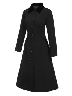 Black 1940s Solid Button Down Collar Lapel Coat -Retro Pulse Shop SCHL003117 2