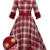 Red 1950s Roll Up Scottish Plaid Dress -Retro Pulse Shop SCHL003134 01