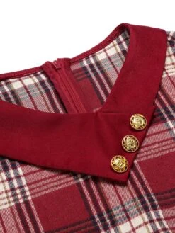 Red 1950s Roll Up Scottish Plaid Dress -Retro Pulse Shop SCHL003134 4