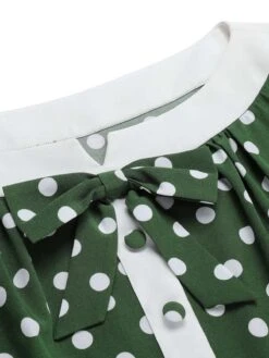 Green 1940s Polka Dot Bowknot Patchwork Dress -Retro Pulse Shop SCHL003135 4