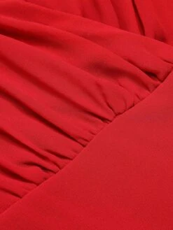 Red 1960s Solid Chiffon Surplice V-Neck Dress -Retro Pulse Shop SCHL003137 4