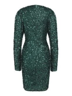 Green 1960s Christmas Sequin V-Neck Pencil Dress -Retro Pulse Shop SCHL003142 3