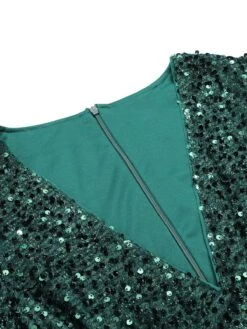 Green 1960s Christmas Sequin V-Neck Pencil Dress -Retro Pulse Shop SCHL003142 6