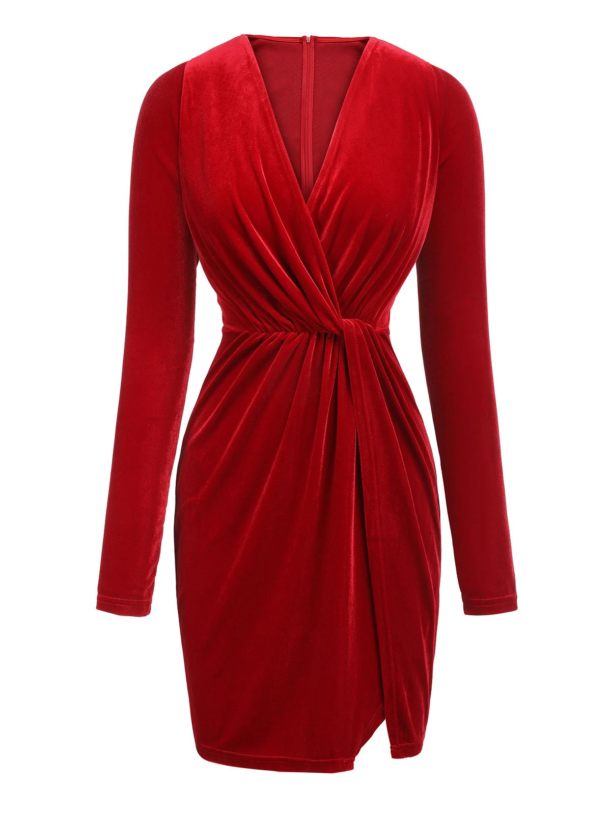 Red 1960s V-Neck Velvet Pleated Wrap Dress 4 Red 1960s V-Neck Velvet Pleated Wrap Dress - Image 2