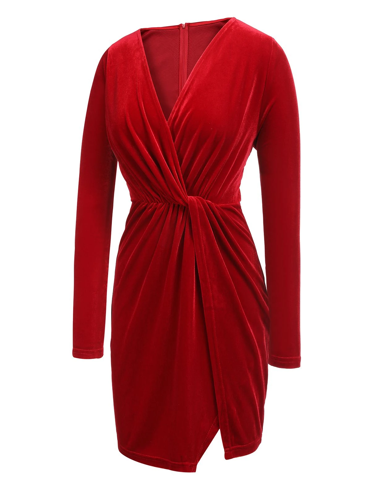 Red 1960s V-Neck Velvet Pleated Wrap Dress 5 Red 1960s V-Neck Velvet Pleated Wrap Dress - Image 3