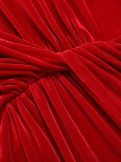 Red 1960s V-Neck Velvet Pleated Wrap Dress 15 Red 1960s V-Neck Velvet Pleated Wrap Dress -Retro Pulse Shop SCHL003144 TR 01 7