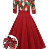 Red 1950s Christmas Plaids Bow Decor Dress -Retro Pulse Shop SCHL003168 01 compressed b48c0f26 2b34 4e0c 9396 337e20f38764