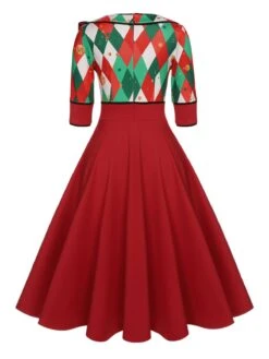 Red 1950s Christmas Plaids Bow Decor Dress -Retro Pulse Shop SCHL003168 3 compressed 6d09450b b868 4343 ba99 941bd4573ec7