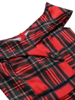 Red 1950s Christmas Plaid Off-Shoulder Dress -Retro Pulse Shop SCHL003169 4