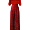 Red 1930s Christmas Plaid Short Sleeved Jumpsuit -Retro Pulse Shop SCHL003174 new