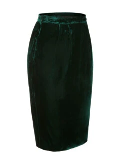 Green 1960s Solid Velvet Pencil Skirt -Retro Pulse Shop SCHL003190 2