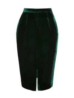 Green 1960s Solid Velvet Pencil Skirt -Retro Pulse Shop SCHL003190 3