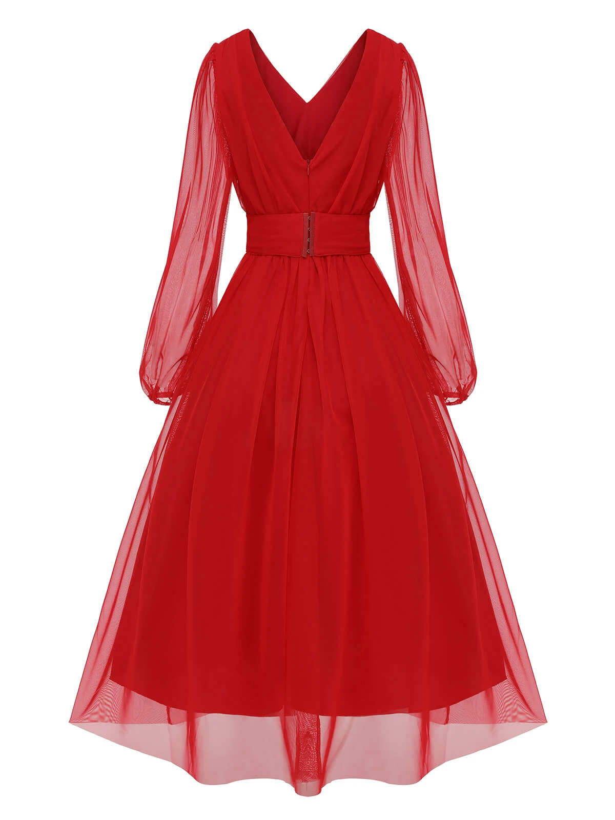 Red 1950s Sheer Sleeve Mesh Dress 6 Red 1950s Sheer Sleeve Mesh Dress - Image 4