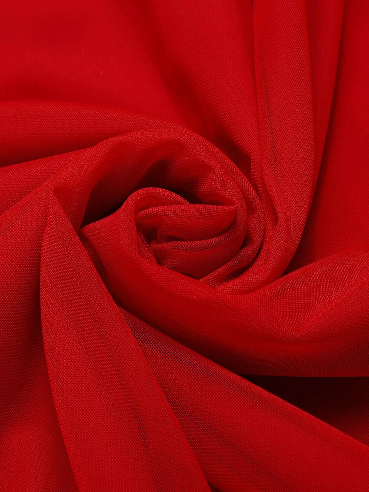 Red 1950s Sheer Sleeve Mesh Dress 7 Red 1950s Sheer Sleeve Mesh Dress - Image 5