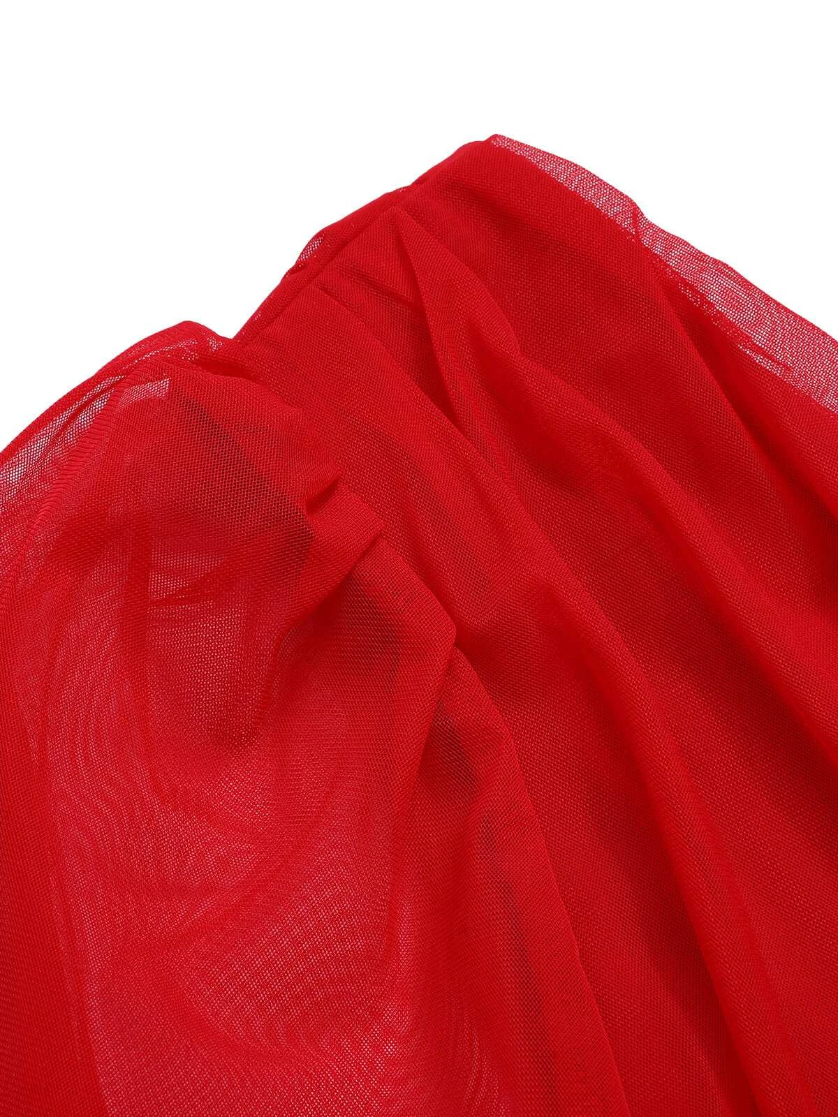 Red 1950s Sheer Sleeve Mesh Dress 8 Red 1950s Sheer Sleeve Mesh Dress - Image 6