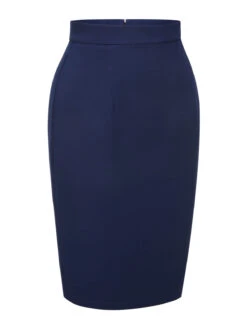 Blue 1960s Solid Back Split Pencil Skirt -Retro Pulse Shop SCHL003227 2