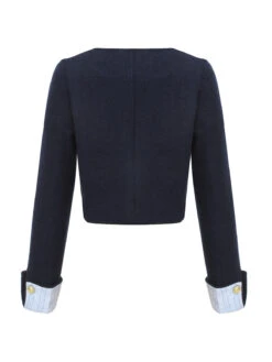 Dark Blue 1950s Buttoned Rolled Sleeve Coat -Retro Pulse Shop SCHL003240 3