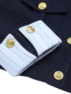 Dark Blue 1950s Buttoned Rolled Sleeve Coat -Retro Pulse Shop SCHL003240 5