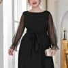 [Plus Size] 1930s Mesh Polka Dot Patchwork Dress