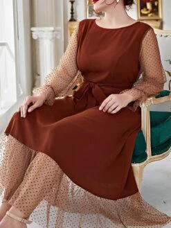 [Plus Size] 1930s Mesh Polka Dot Patchwork Dress -Retro Pulse Shop SCHL003259 BR 2