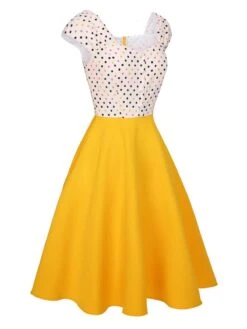 Yellow 1950s Polka Dots Button Dress -Retro Pulse Shop SCHL003276 2 compressed