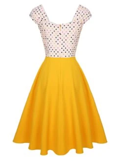 Yellow 1950s Polka Dots Button Dress -Retro Pulse Shop SCHL003276 3 compressed