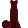 Wine Red 1930s Strap Velvet Mermaid Dress -Retro Pulse Shop SCHL003281 WR 1