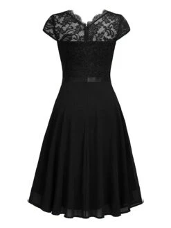 1940s Ruffles Lace Floral Solid Dress -Retro Pulse Shop SCHL003285 B 2