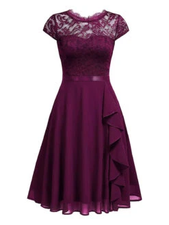 1940s Ruffles Lace Floral Solid Dress -Retro Pulse Shop SCHL003285 DP 2