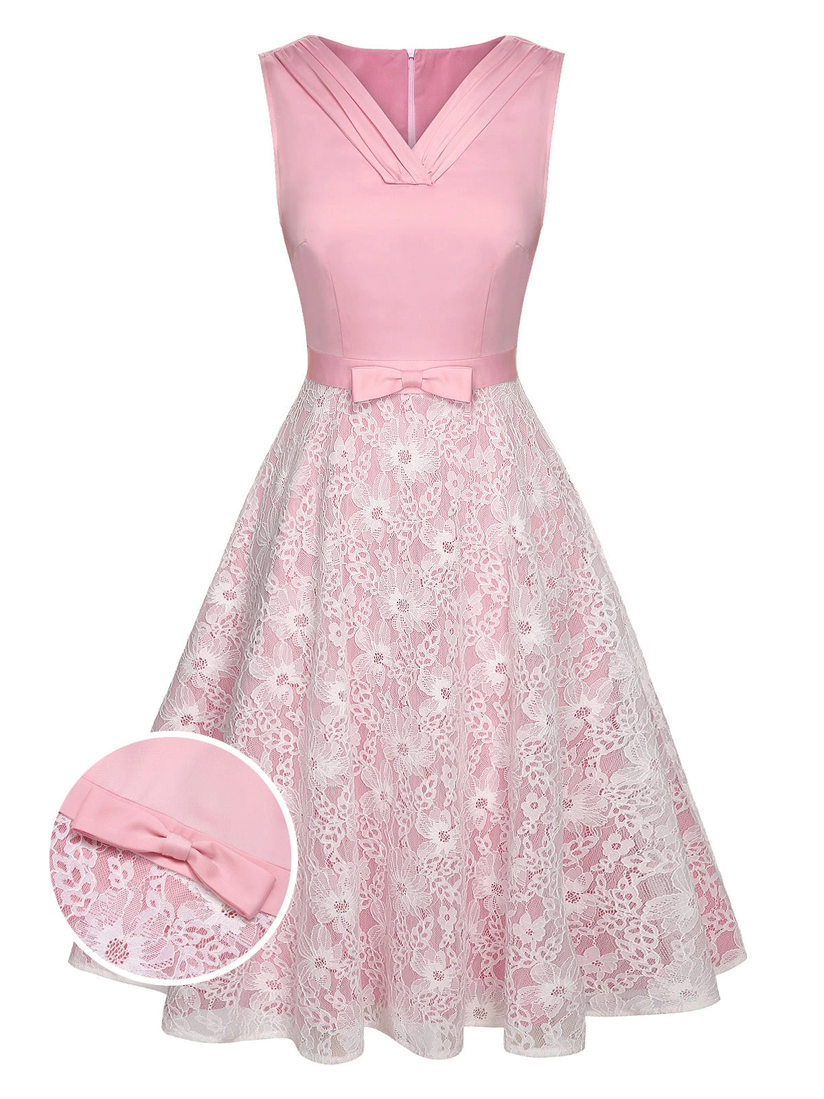 Pale Pink 1950s Solid Lace Patchwork Dress 4 Pale Pink 1950s Solid Lace Patchwork Dress - Image 2