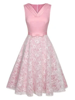 Pale Pink 1950s Solid Lace Patchwork Dress 12 Pale Pink 1950s Solid Lace Patchwork Dress -Retro Pulse Shop SCHL003298 1