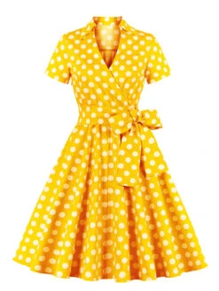 [Plus Size] 1950s Polka Dots Waist Tie Lapel Dress -Retro Pulse Shop SCHL003341 Y 1 5a62f10e a729 4a22 8a73 2f686f5cb007